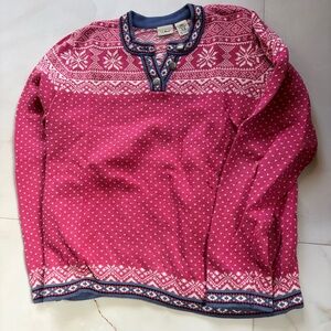 Vintage L.L. Bean Pink, White & Blue Girls' Fair Isle Henley Sweater